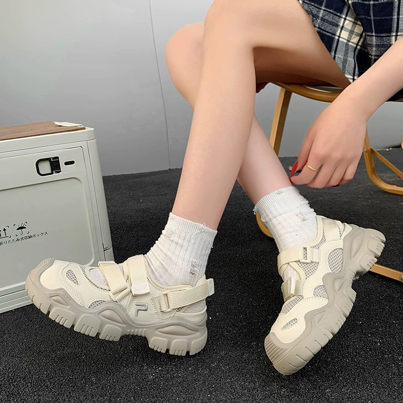 夏季透气包头魔术贴时尚休闲鞋网红韩版复古洞洞鞋外穿百搭