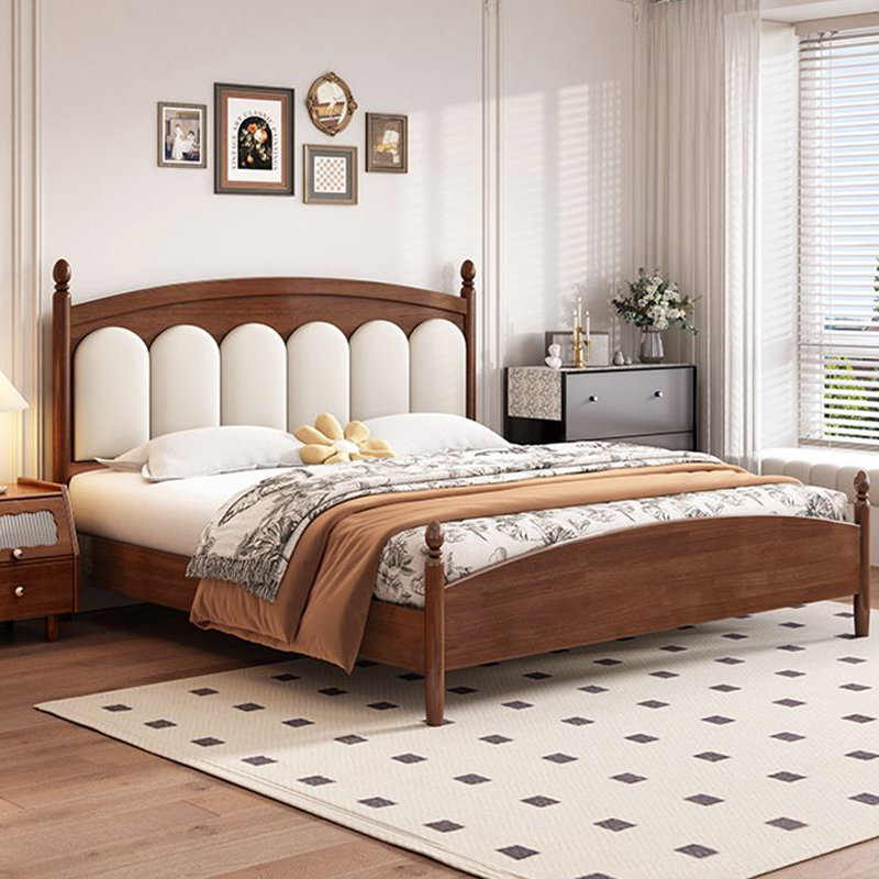 北欧复古风软靠实木床家用主卧室简约双人床中古风大床