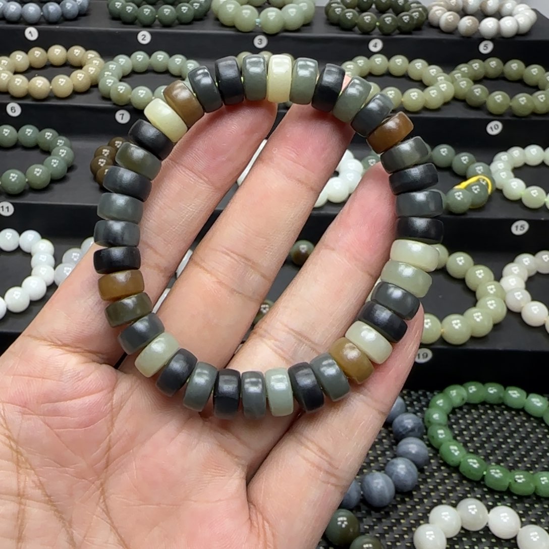 和田玉手链未镶嵌楼兰药片10mm