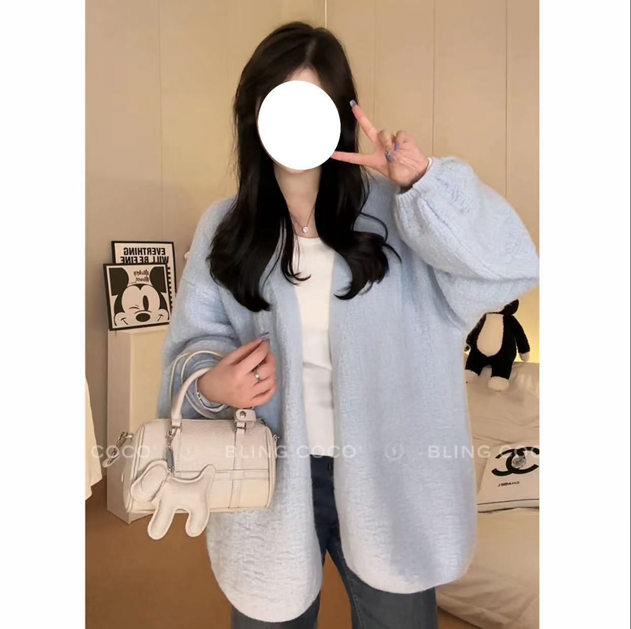 【工厂现货直发】2025秋冬新款树皮纹泡泡袖短外套慵懒风针织衫开衫