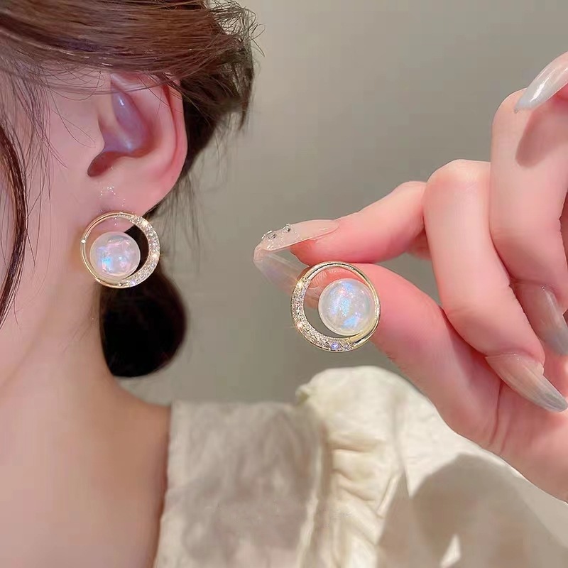 甜美锆石圆圈人鱼姬珍珠耳钉韩国网红E3877
