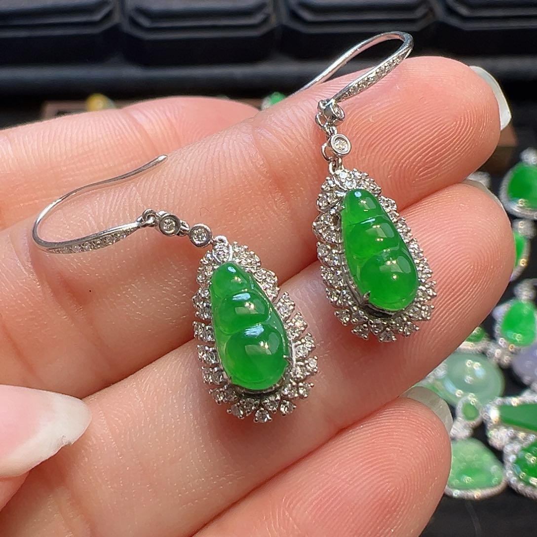 翡翠耳饰18K金镶嵌收货48小时鉴赏期