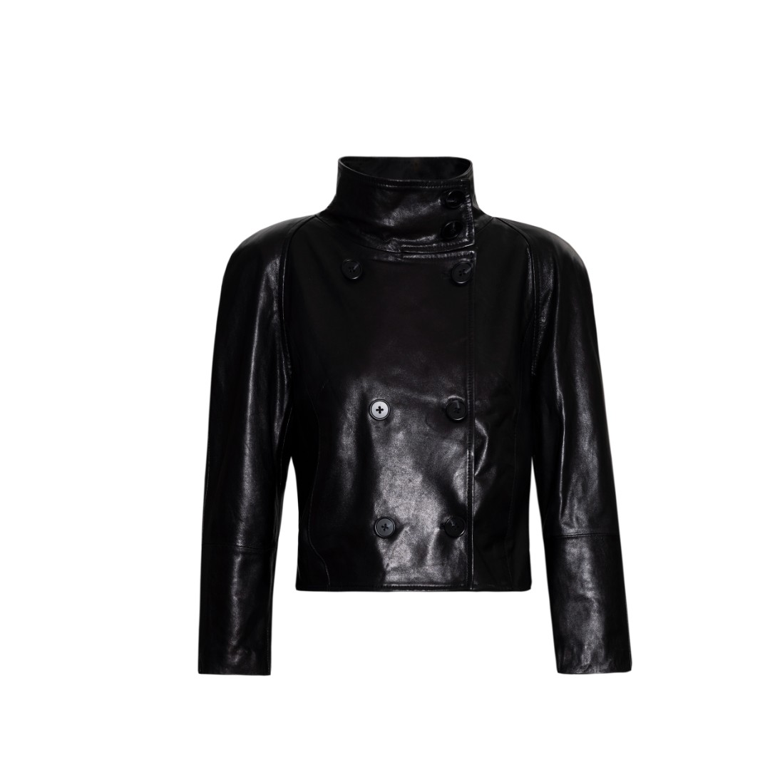 【坤姨专属】黑武士 立领双排扣植鞣绵羊皮短款皮衣 25723