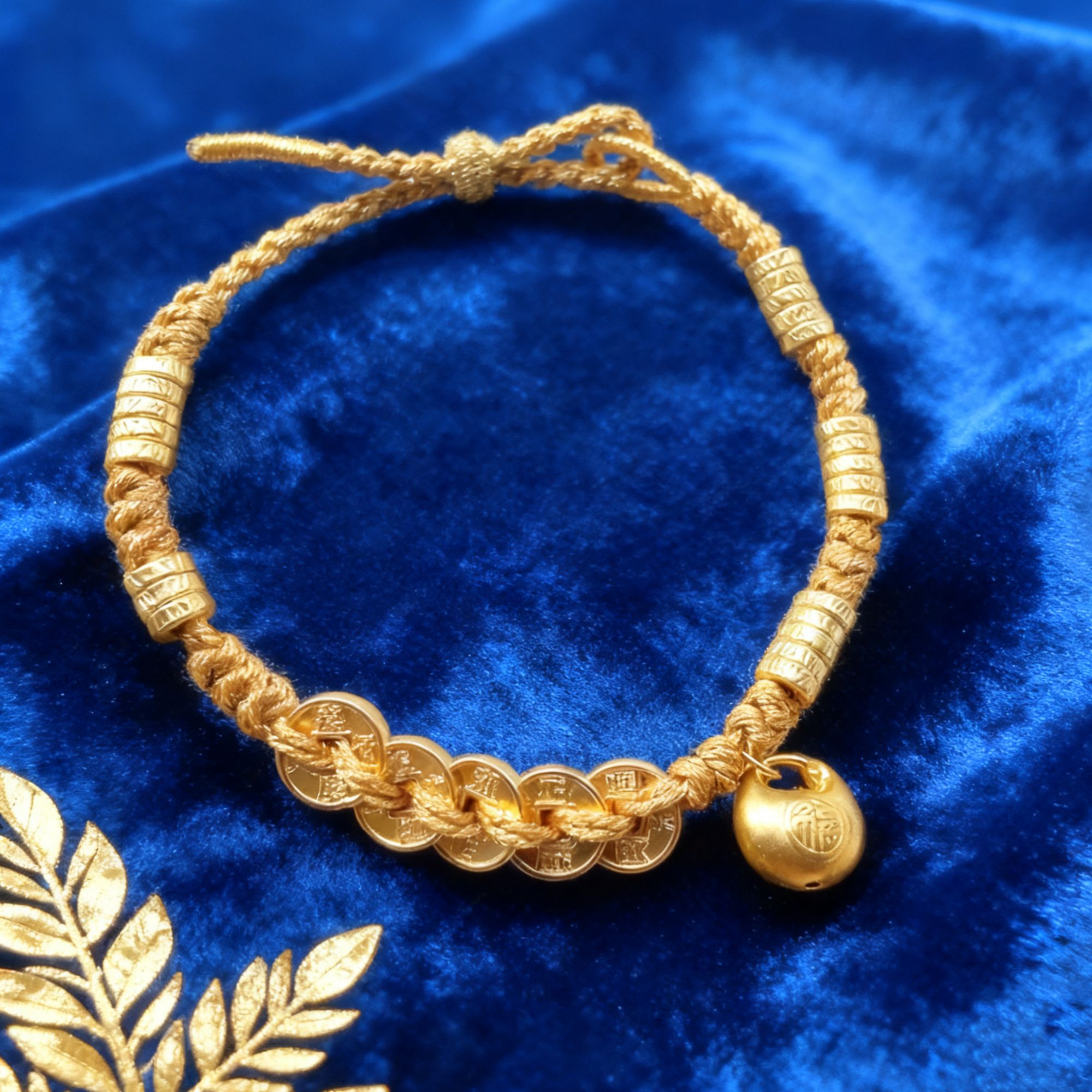 足金999古法五帝币胖福盘缠手绳 双11大促