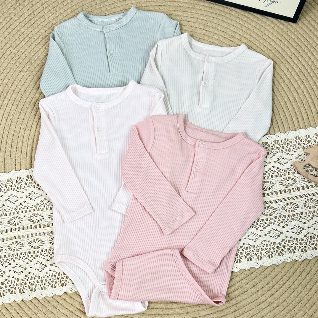 ins爆款提花坑条 宝宝纯棉春秋连体衣婴儿长袖哈衣新生儿打底哈衣