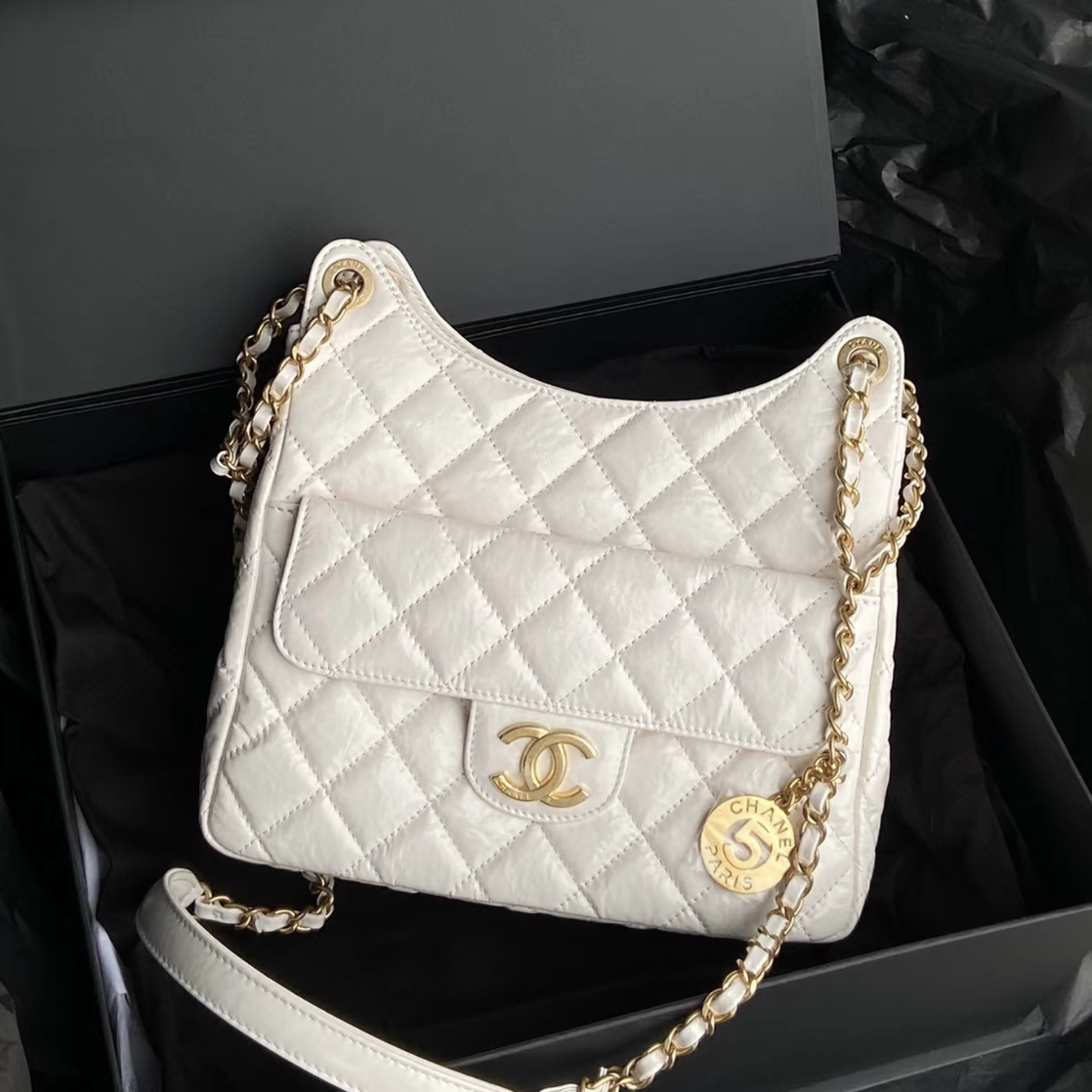 99新 Chanel/香奈儿 油腊皮天猫精灵中号单肩包 芯片/二奢