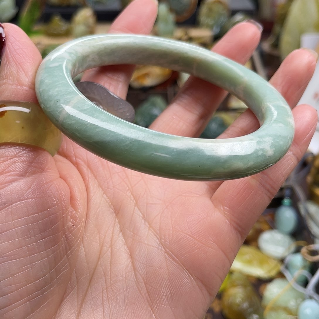 蛇纹石玉颈饰未镶嵌岫玉奶蓝色64口