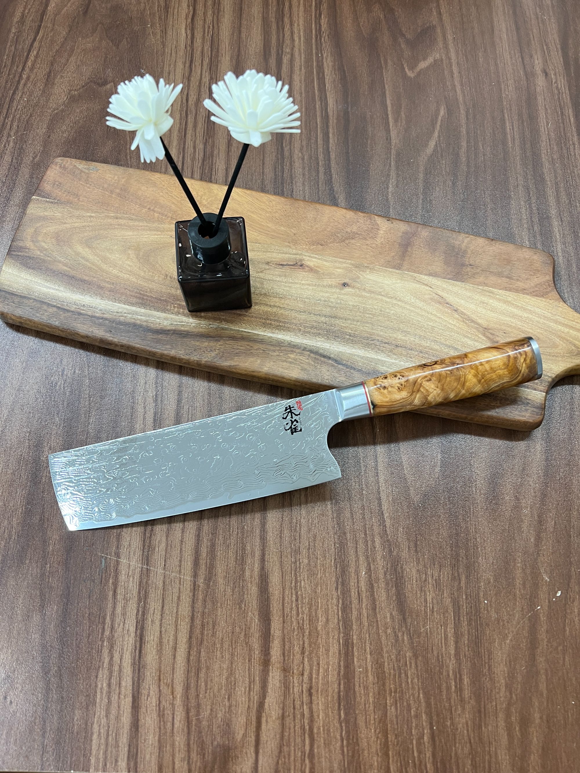 外贸尾单日式小菜切85层粉末大马士革影木树瘤手柄