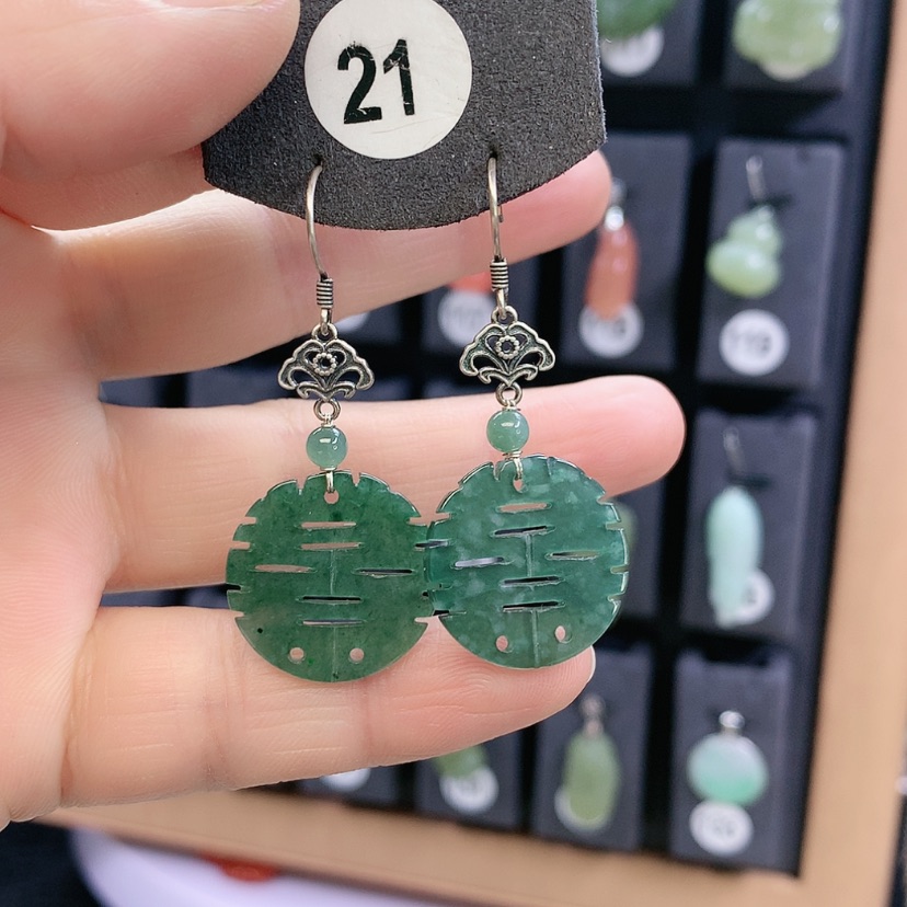 【闪购商品】翡翠耳饰银S925镶嵌精美