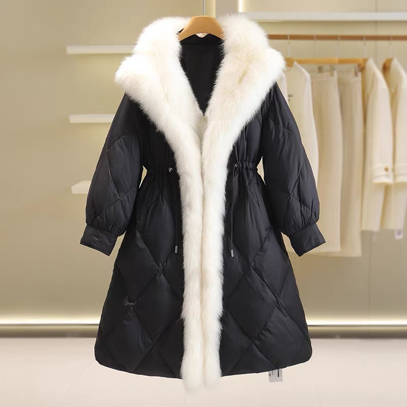 宫廷公主狐狸毛长款白鹅绒大领收腰显瘦保暖气质外套冬季