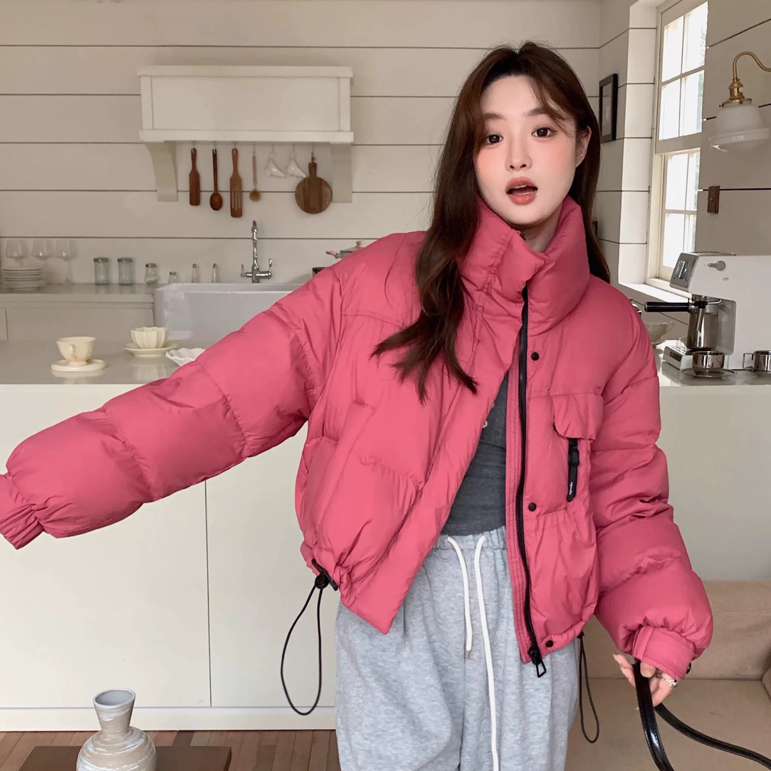 -羽绒服女短款2025新款韩版立领简约加厚小个子超好看面包服外套T