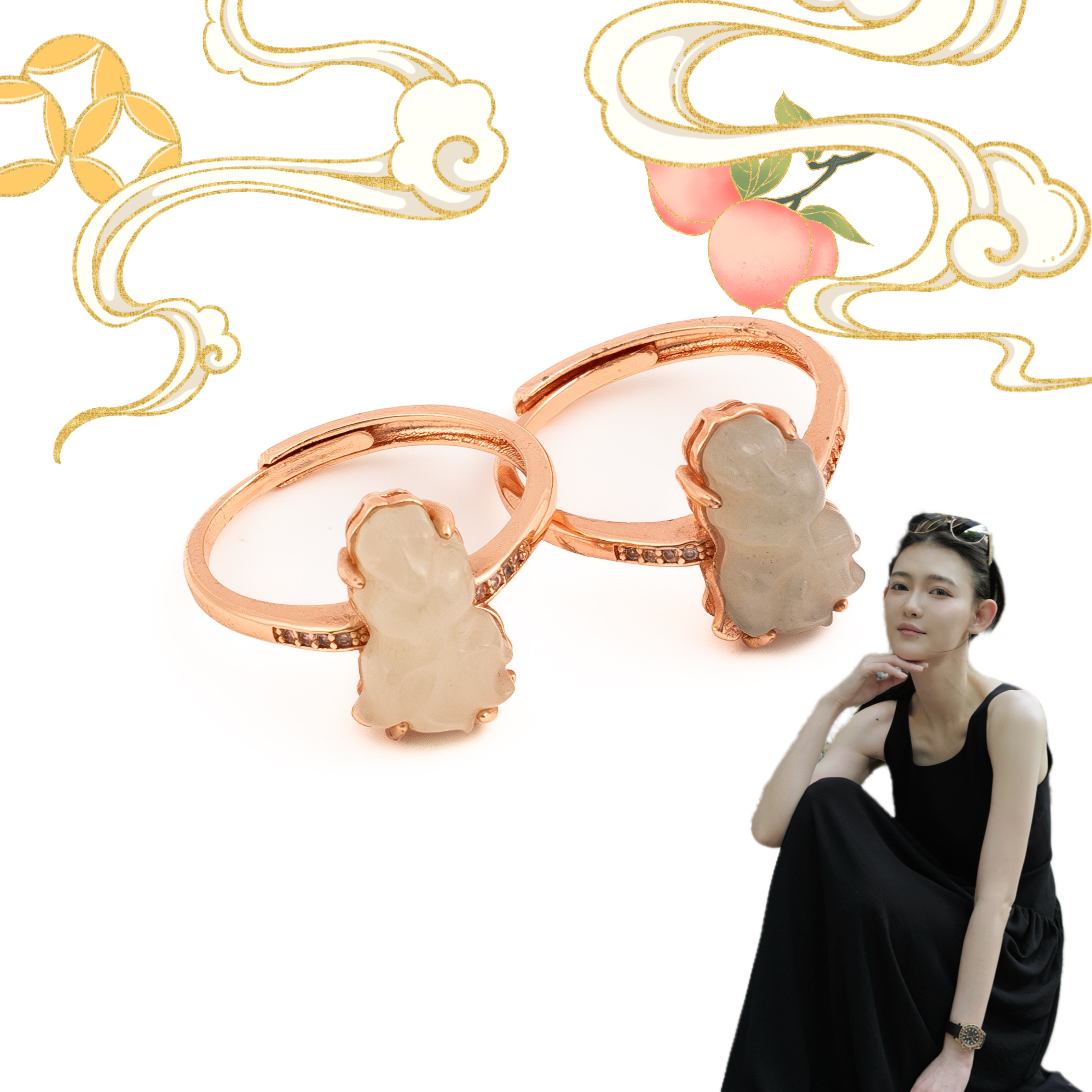 S002 两岁生日礼 锦鲤送福和田玉戒指（天然珠宝多样性发其一）