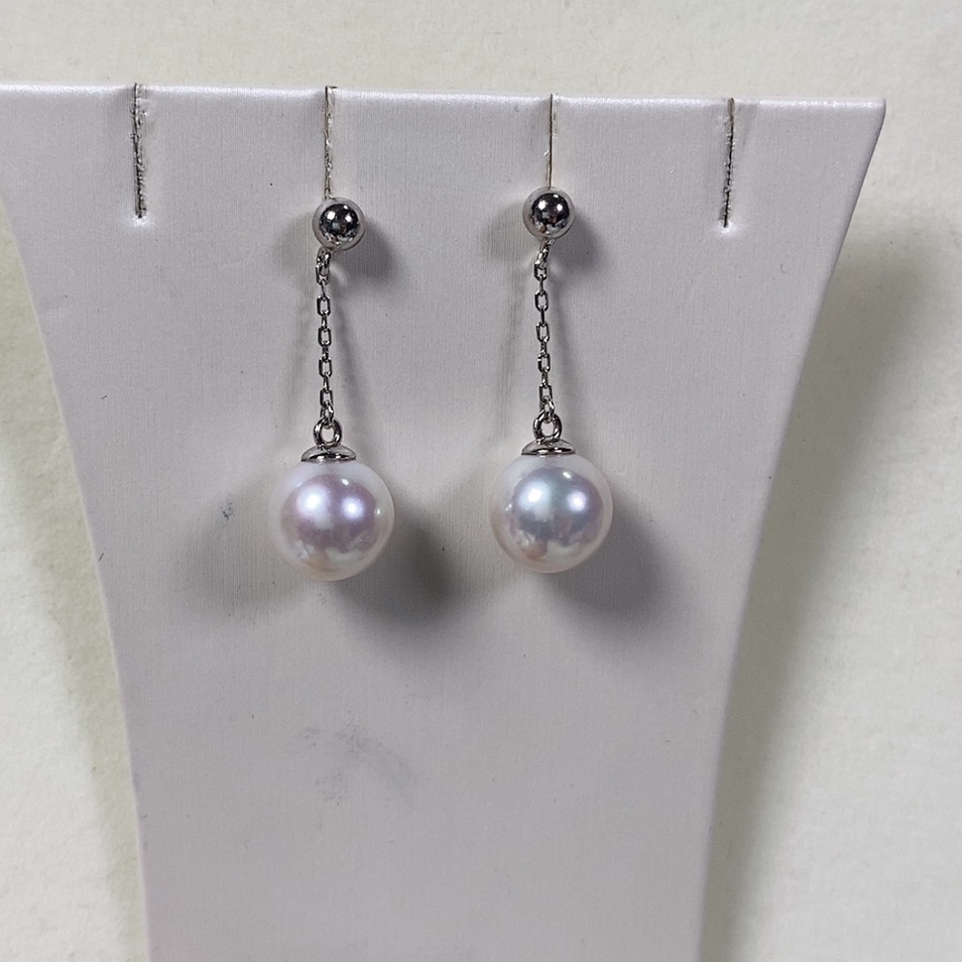 淡水珍珠耳饰银S925镶嵌极光9-10m m