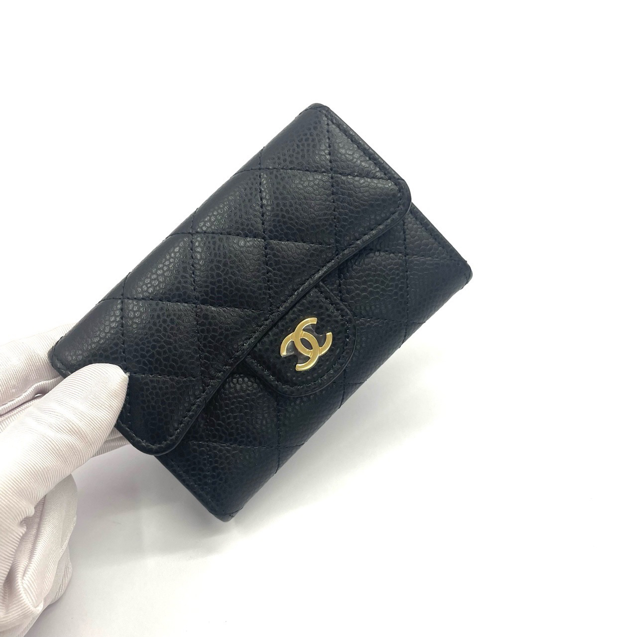 未使用 Chanel/香奈儿 19B黑色荔枝纹牛皮翻盖小钱包