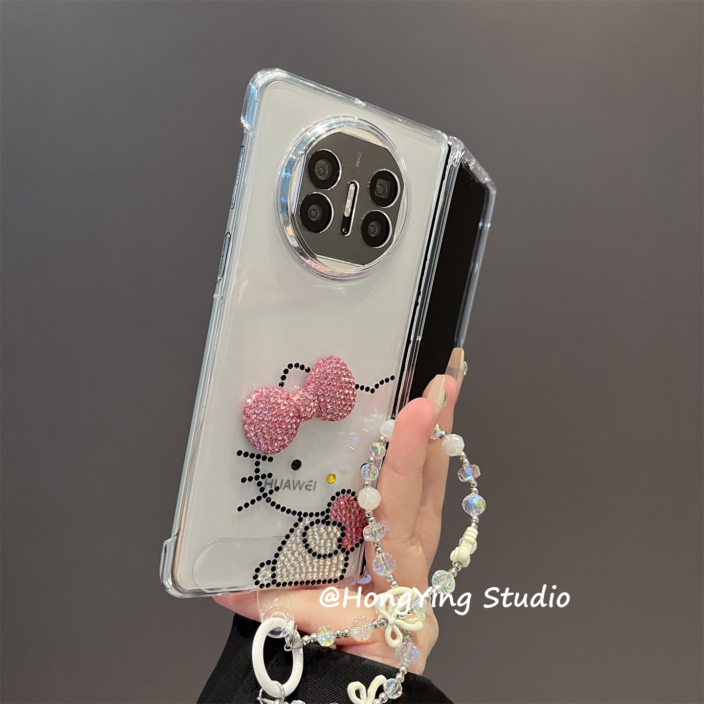 闪粉立体蝴蝶结KT猫适用华为MateX6折叠屏手机壳新款X6典藏版手链