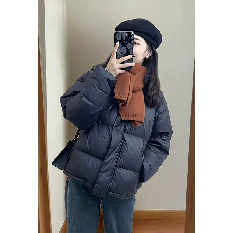 黑色短款羽绒服女2024冬季新款小个子休闲宽松90白鸭绒面包服外套