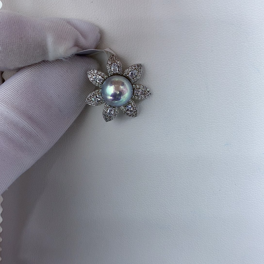 银S925镶嵌海水珍珠吊坠(不含链)9-10