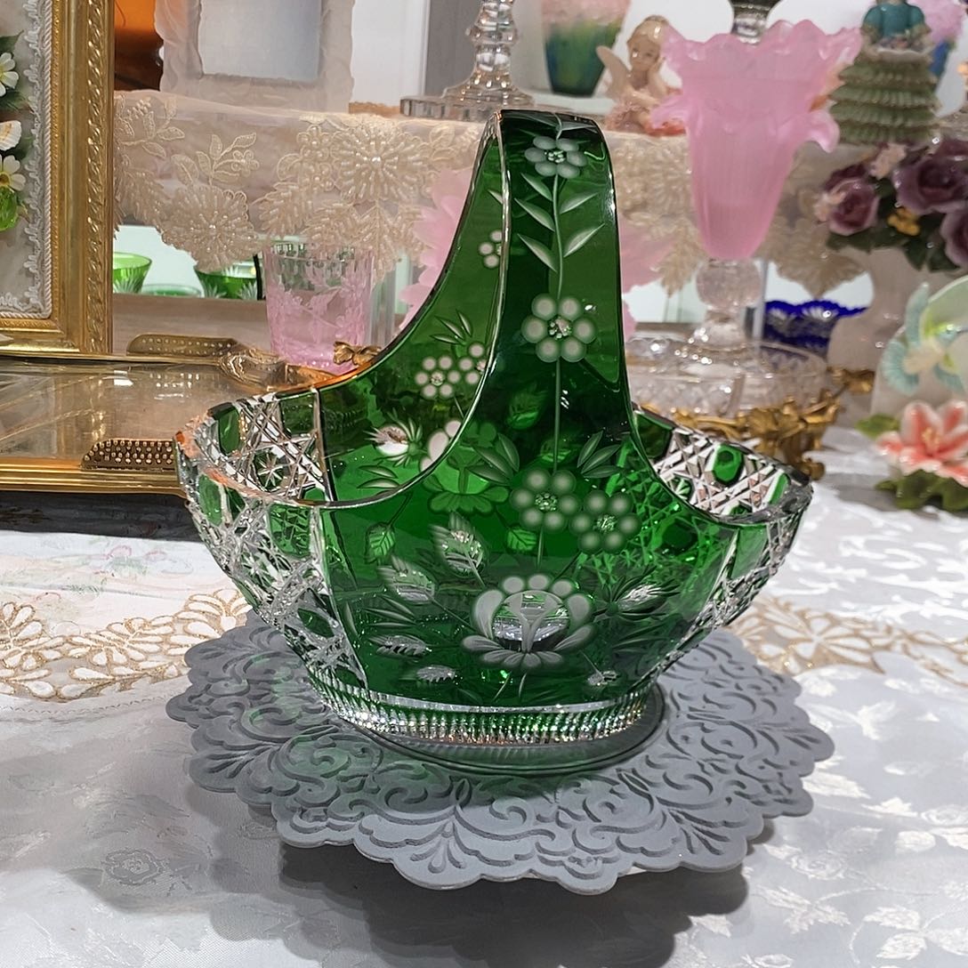 摆件德国水晶祖母绿提篮果篮