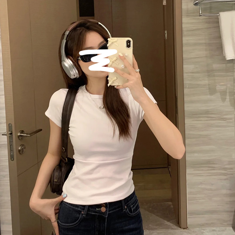 Moses Queen/魔西女王修身T恤女紧身性感百搭显瘦圆领设计感上衣