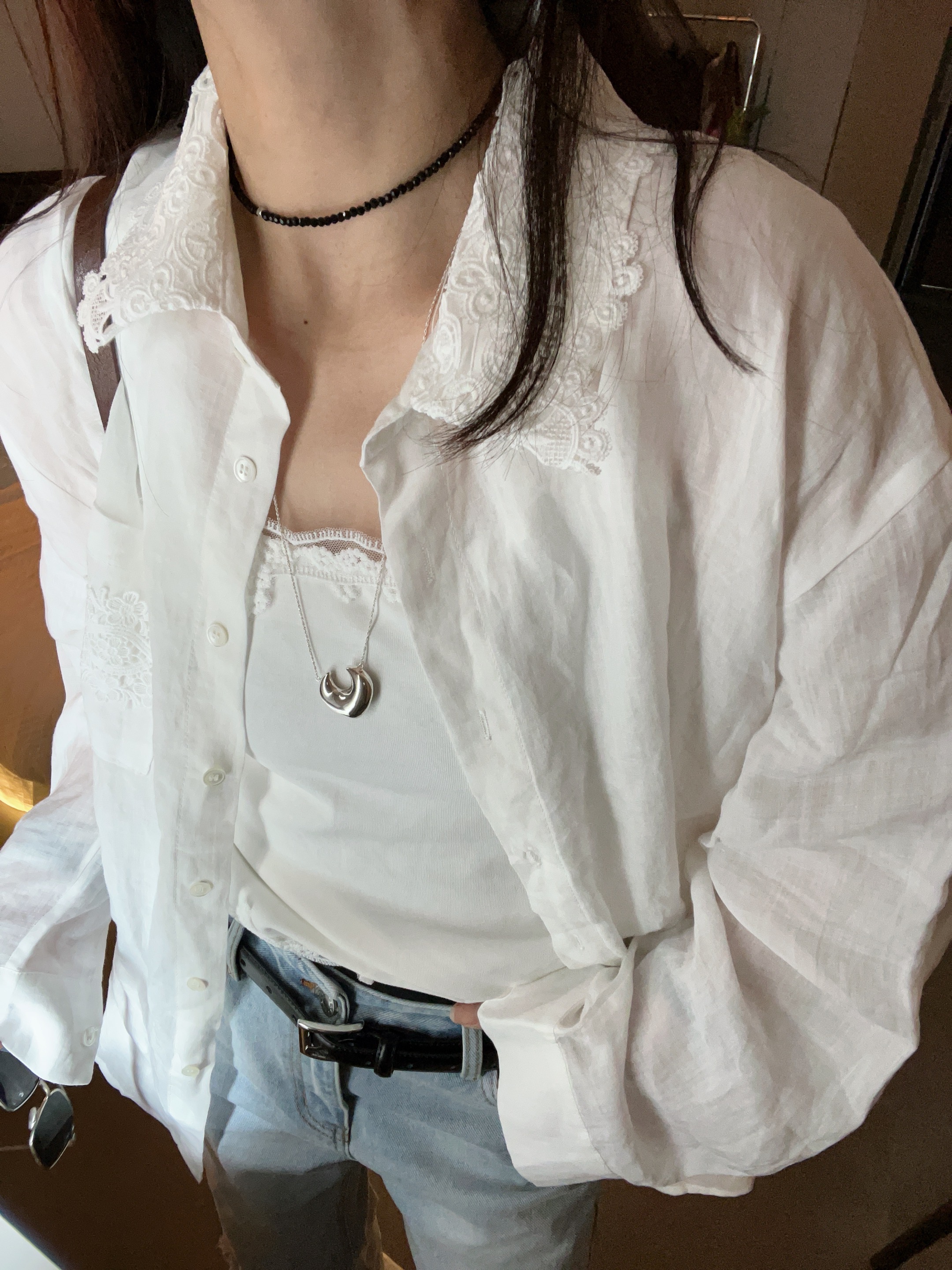 【Miss 程】东大门小翻领蕾丝防晒衬衫