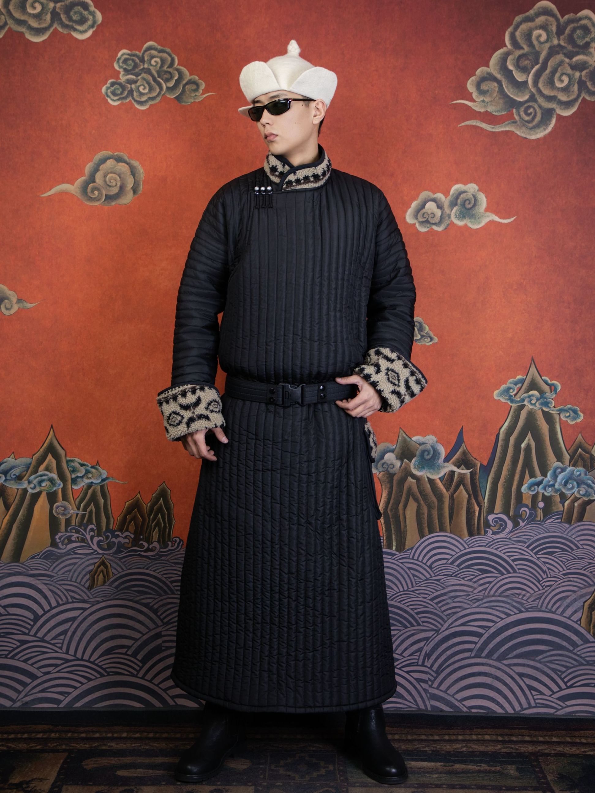 【十方造物】• 漠潮 • 男士冬季蒙古棉袍 原创设计款条形绗棉摇粒绒