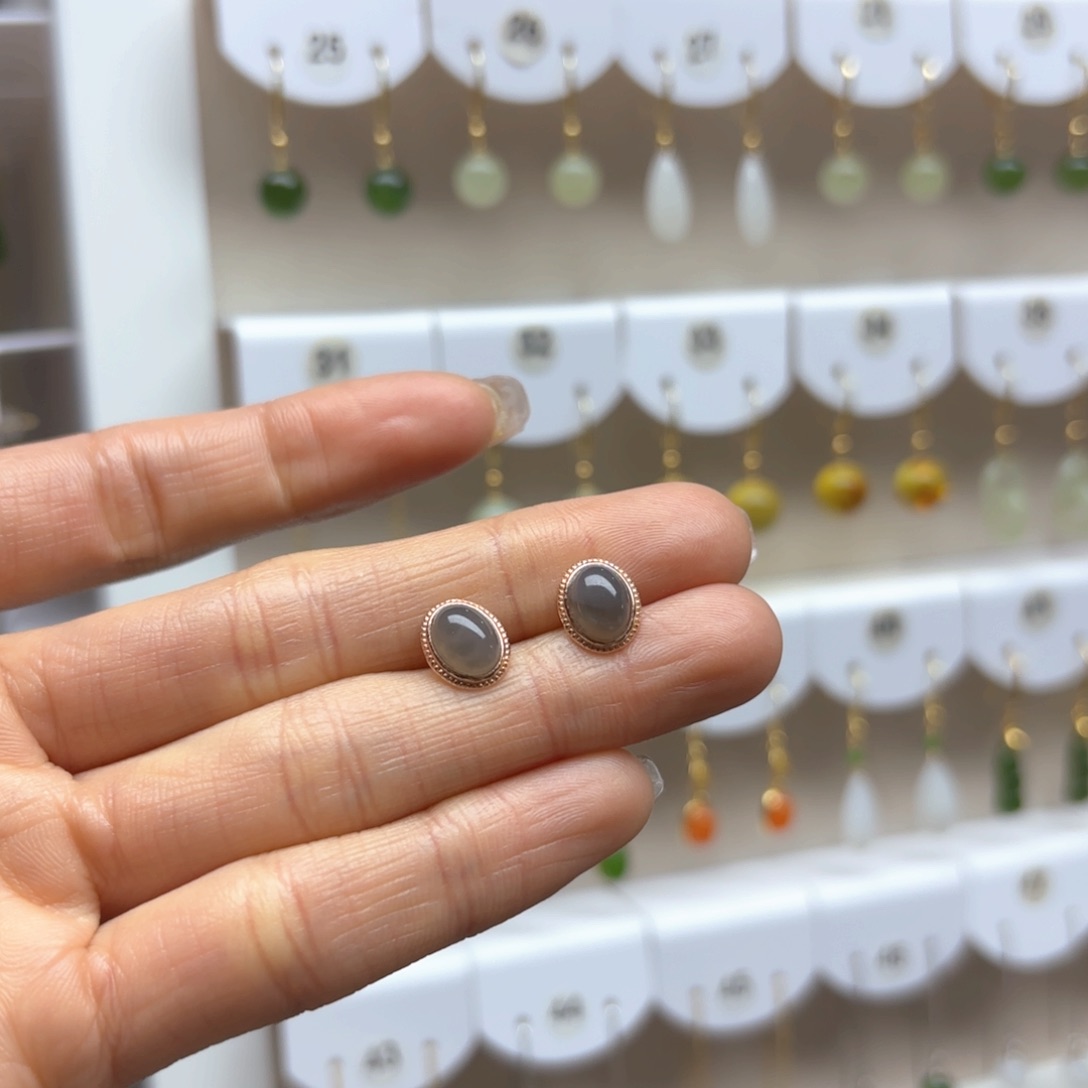 和田玉耳饰银S925镶嵌2