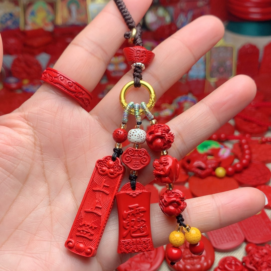 天然辰砂工艺品朱砂钥匙扣包包挂