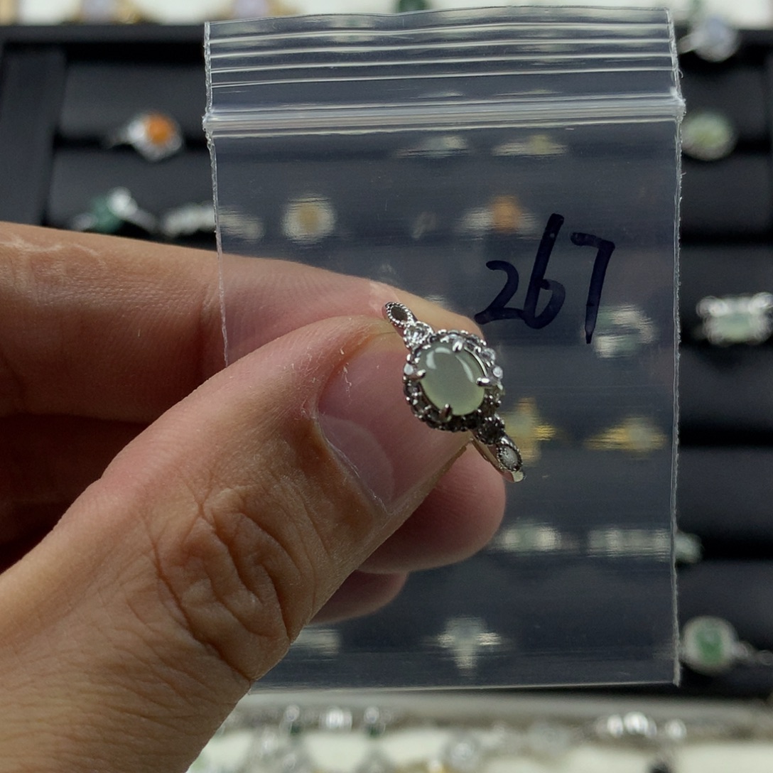 翡翠银S925镀金镶嵌戒指267