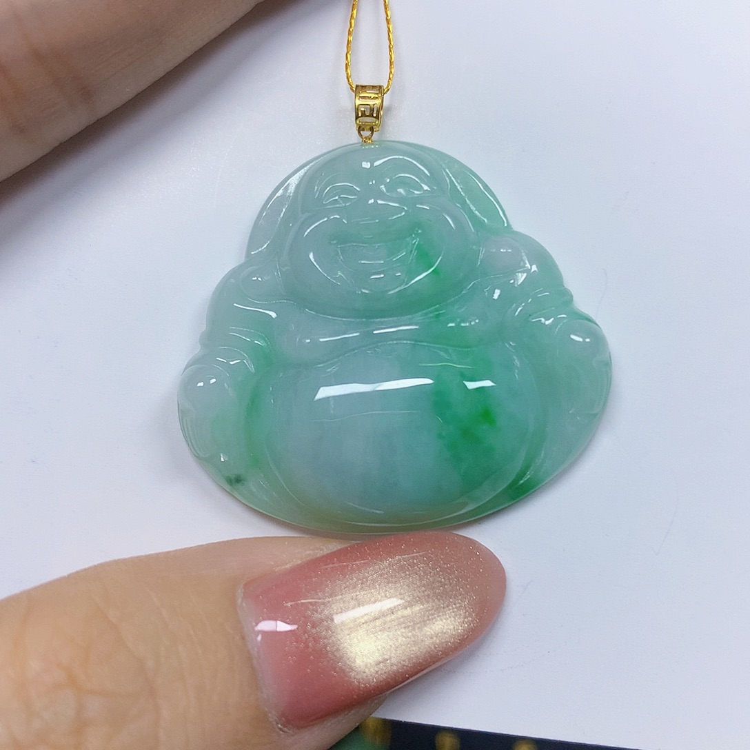 翡翠18K金镶嵌颈饰挂件