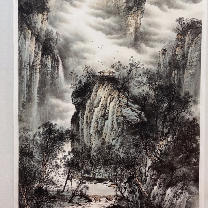 国画秋山烟云六尺竖幅