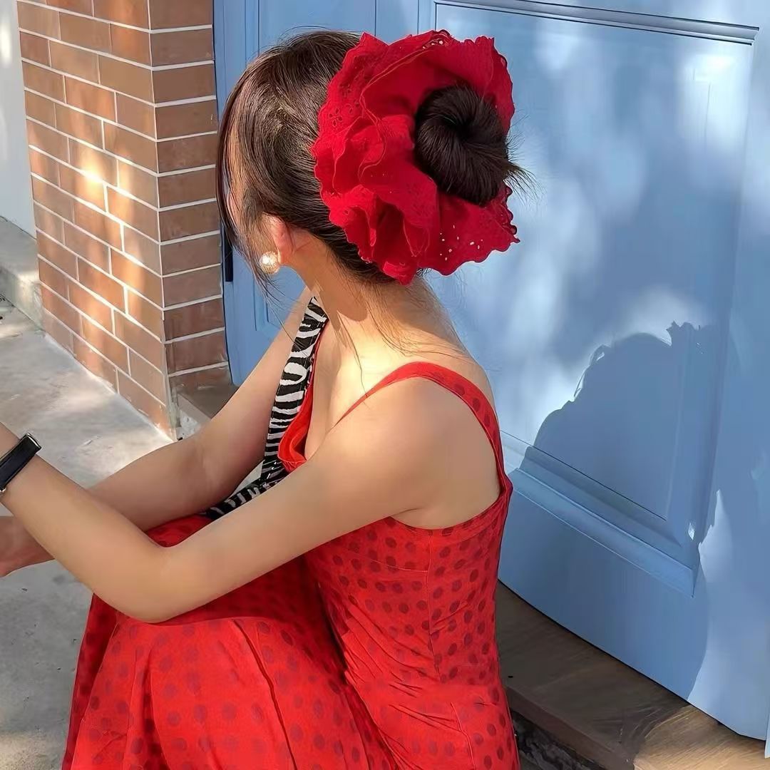 女式梦玲同款花边蕾丝法式ins高颜值大肠奶油发绳批发春夏流行日