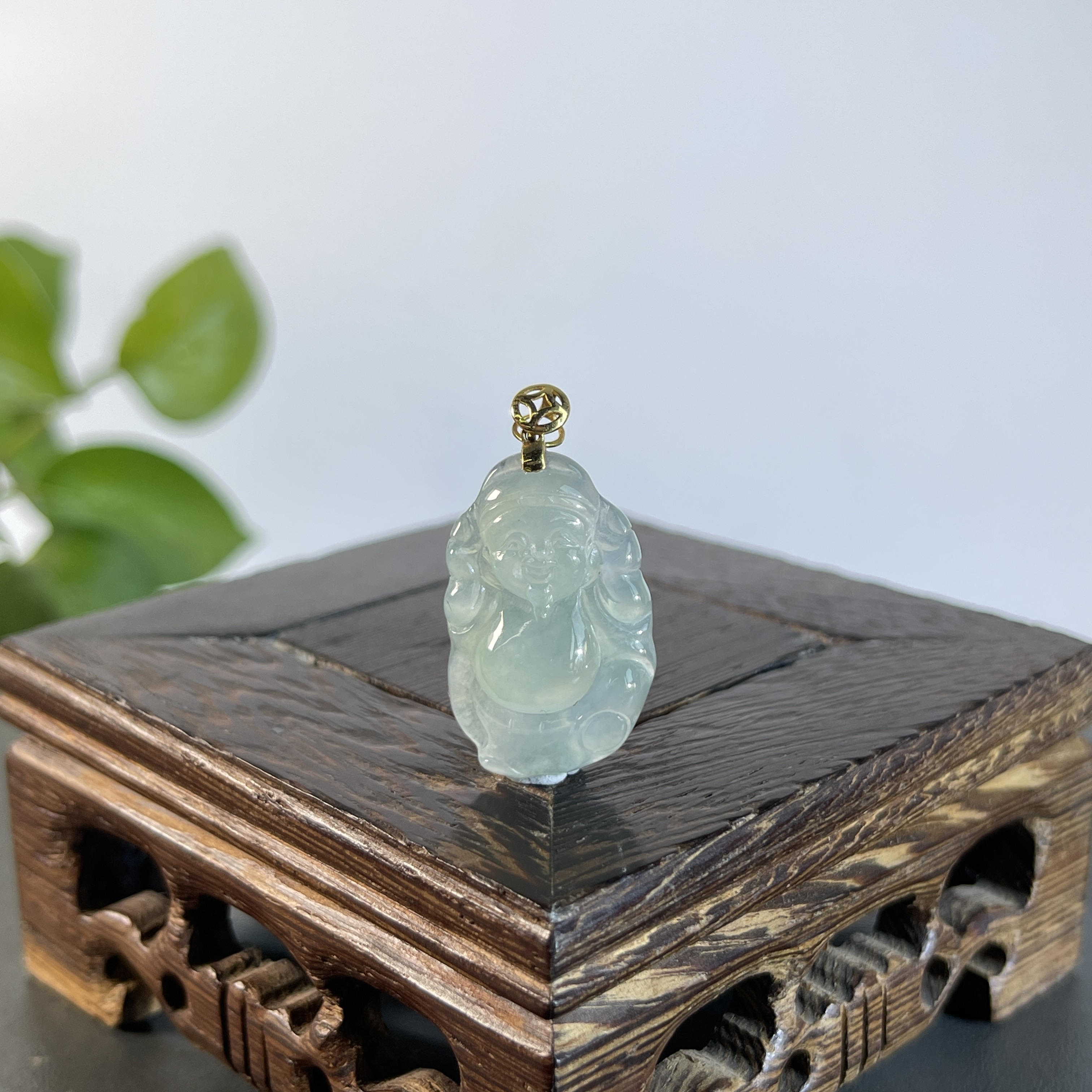 JXA25-57 天然缅甸A货翡翠 18K扣财神爷