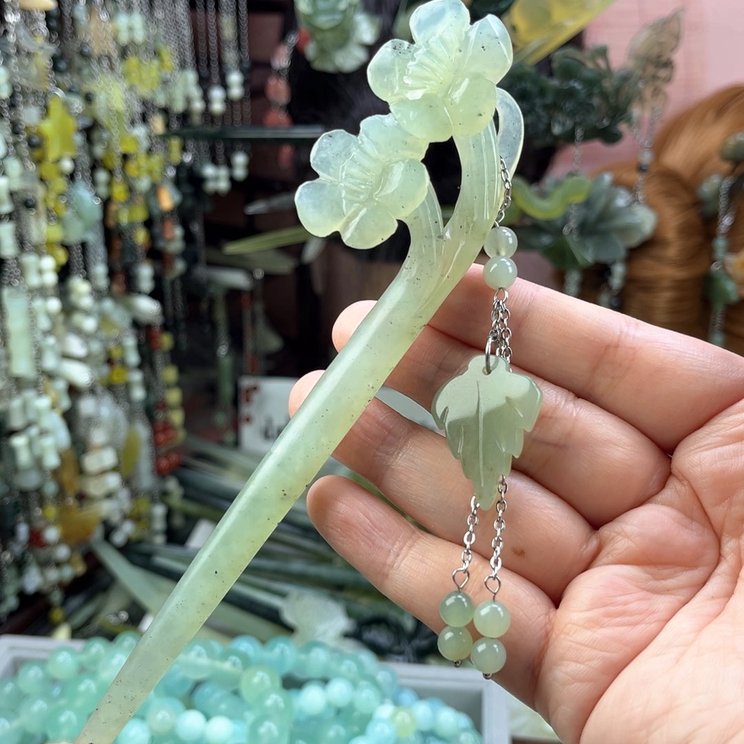 蛇纹石玉发饰未镶嵌默认微瑕岫玉发簪