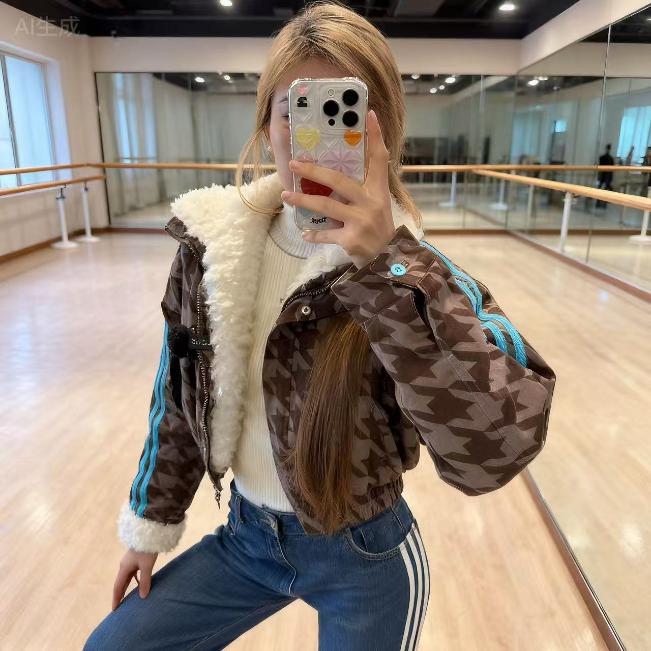  ADIDAS HOUNDSTOOTH JACKET保暖千鸟格运动棉服KA9732