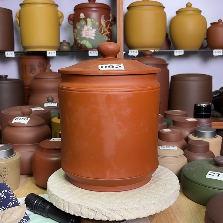紫砂茶叶罐九饼清水红泥处理092