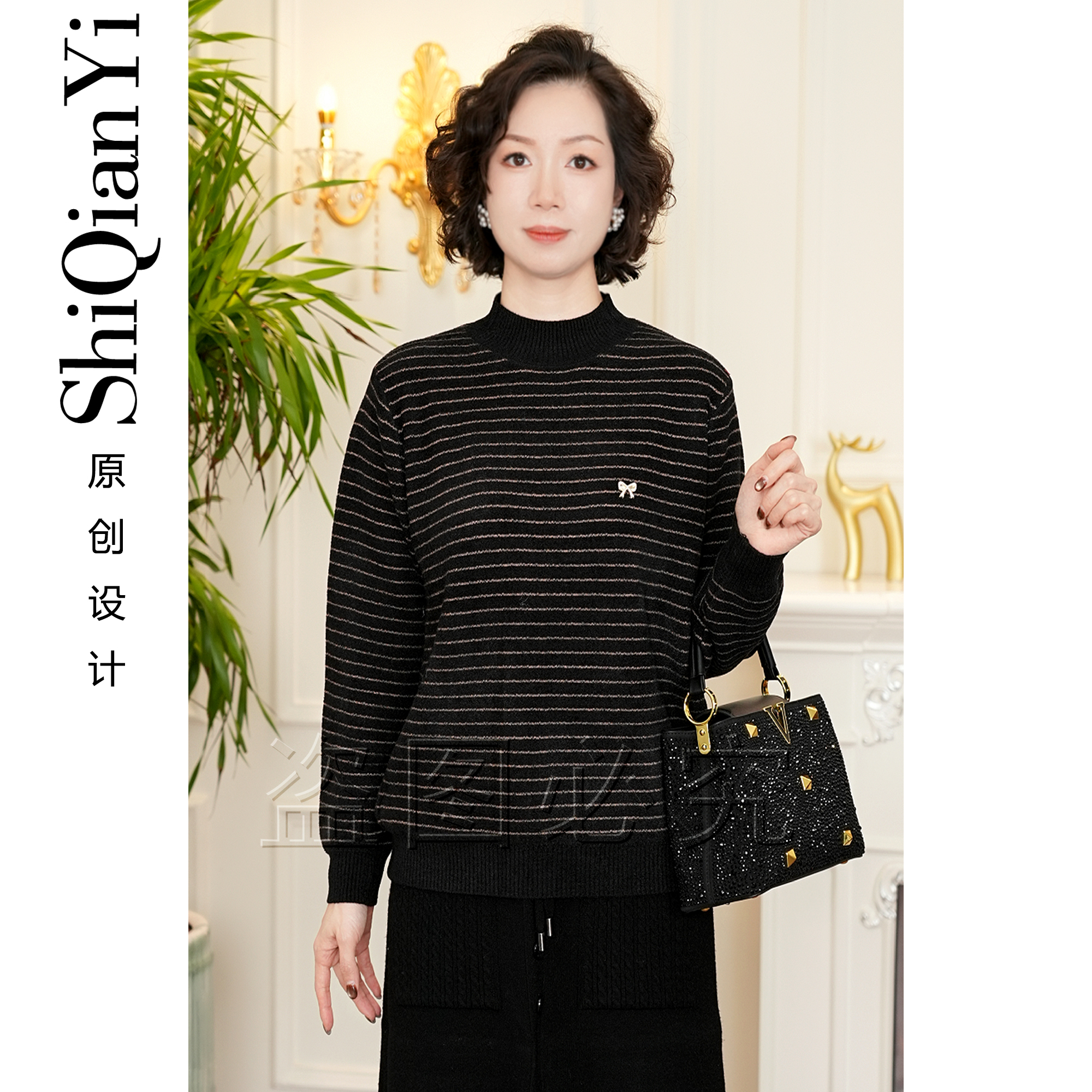 宽松半高领女时尚气质保暖长袖针织衫A1674