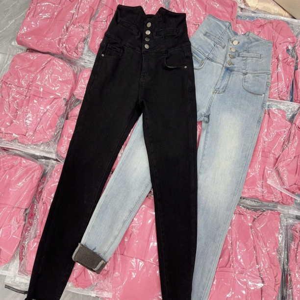 【相老板】精选新品-2892-加薄绒四粒扣小脚牛仔裤