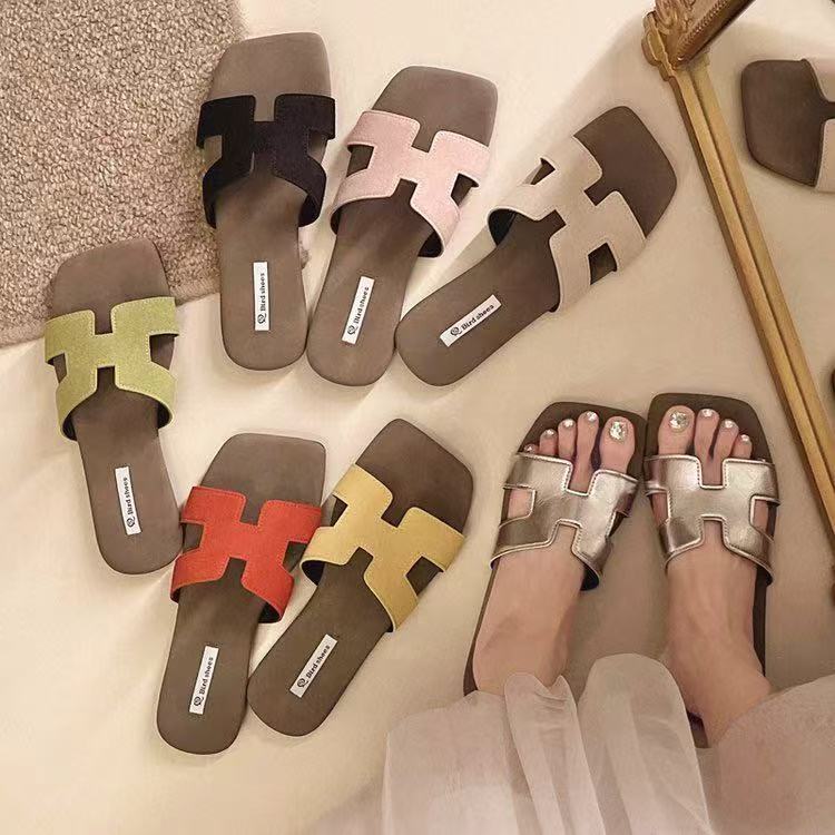 9900方头透气一字拖ins韩版时尚女鞋沙滩鞋夏季平底沙滩