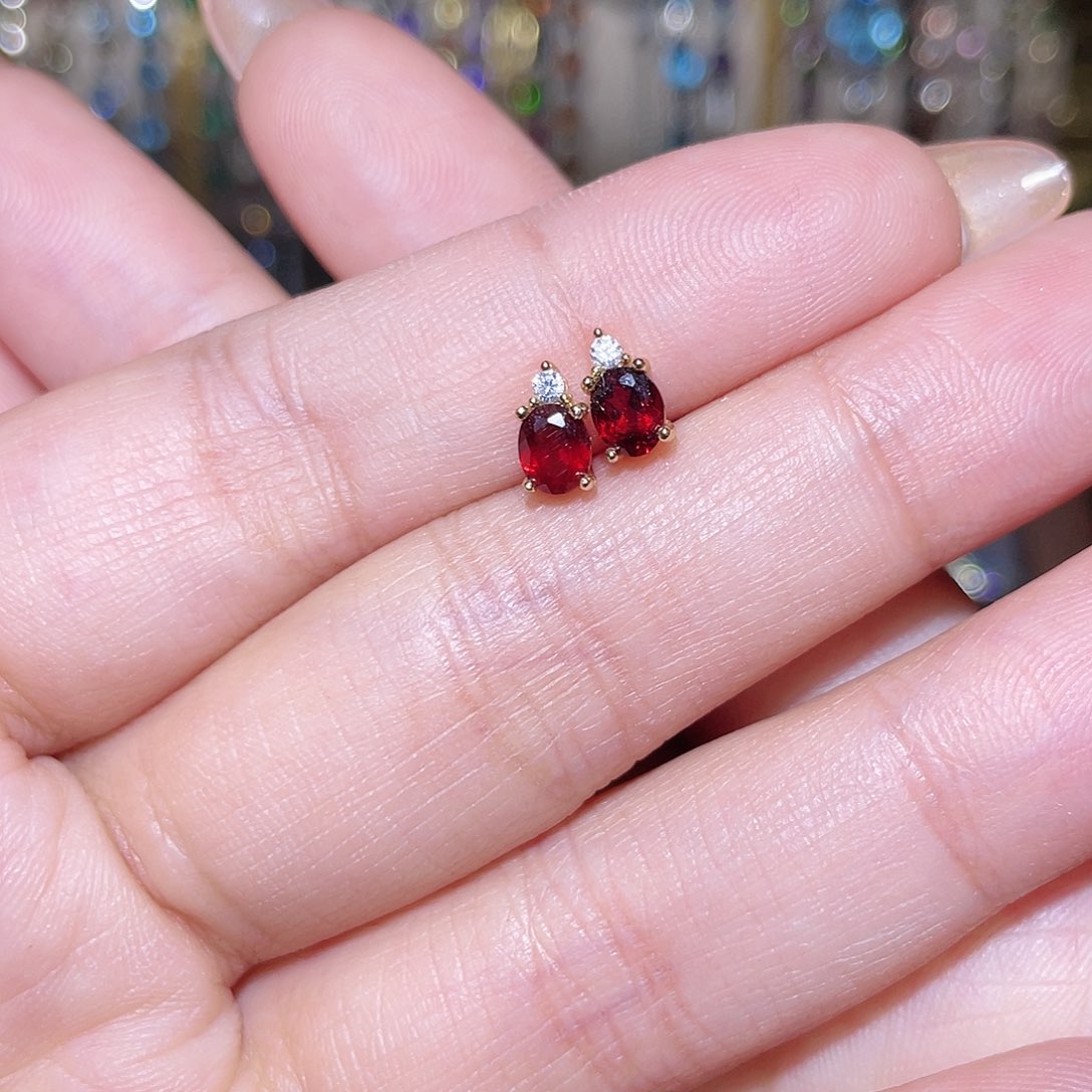 石榴石耳饰银S925镶嵌