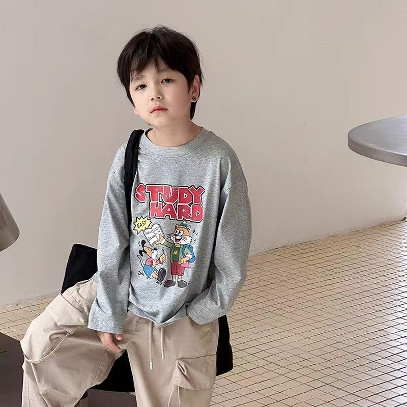韩版儿童男童秋季服装长袖T恤中小童宝宝秋装百搭休闲卡通上衣潮