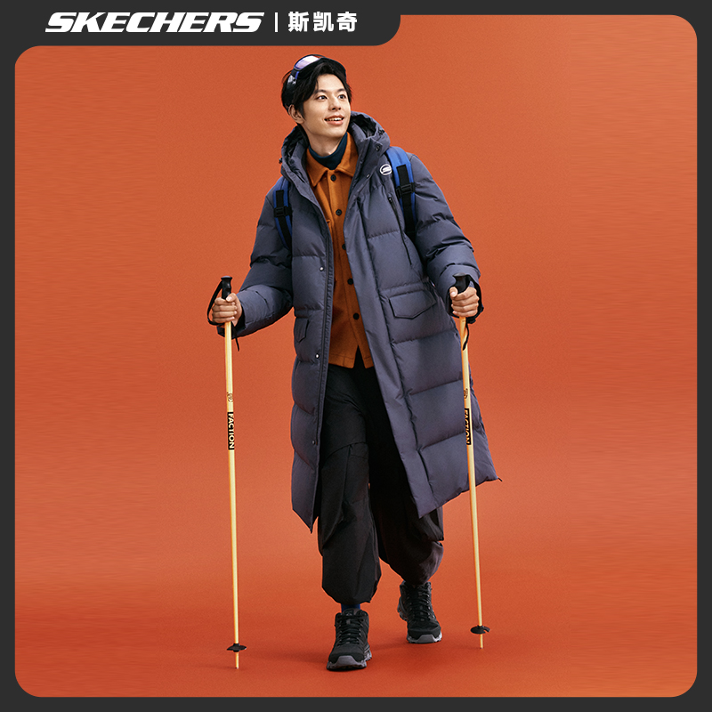 斯凯奇男女款休闲羽绒服外套长款防泼水科技防风户外冬季保暖连帽