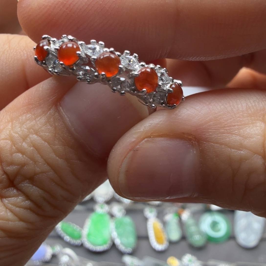 翡翠银S925镶嵌戒指8003