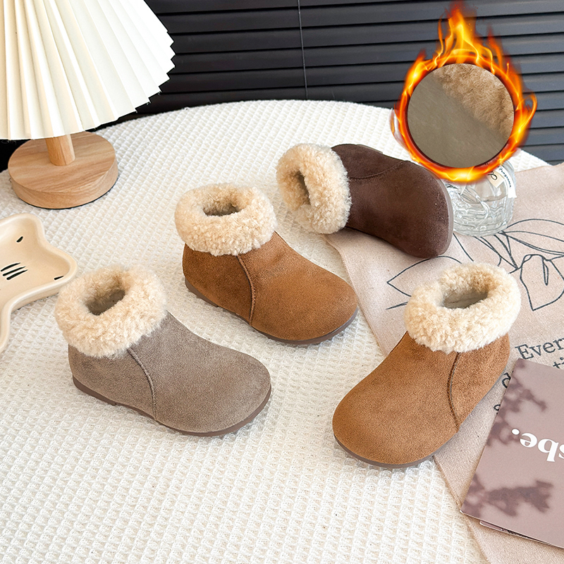 女童雪地靴冬季新款儿童加绒加厚棉鞋翻毛勃肯短靴男女童保暖鞋