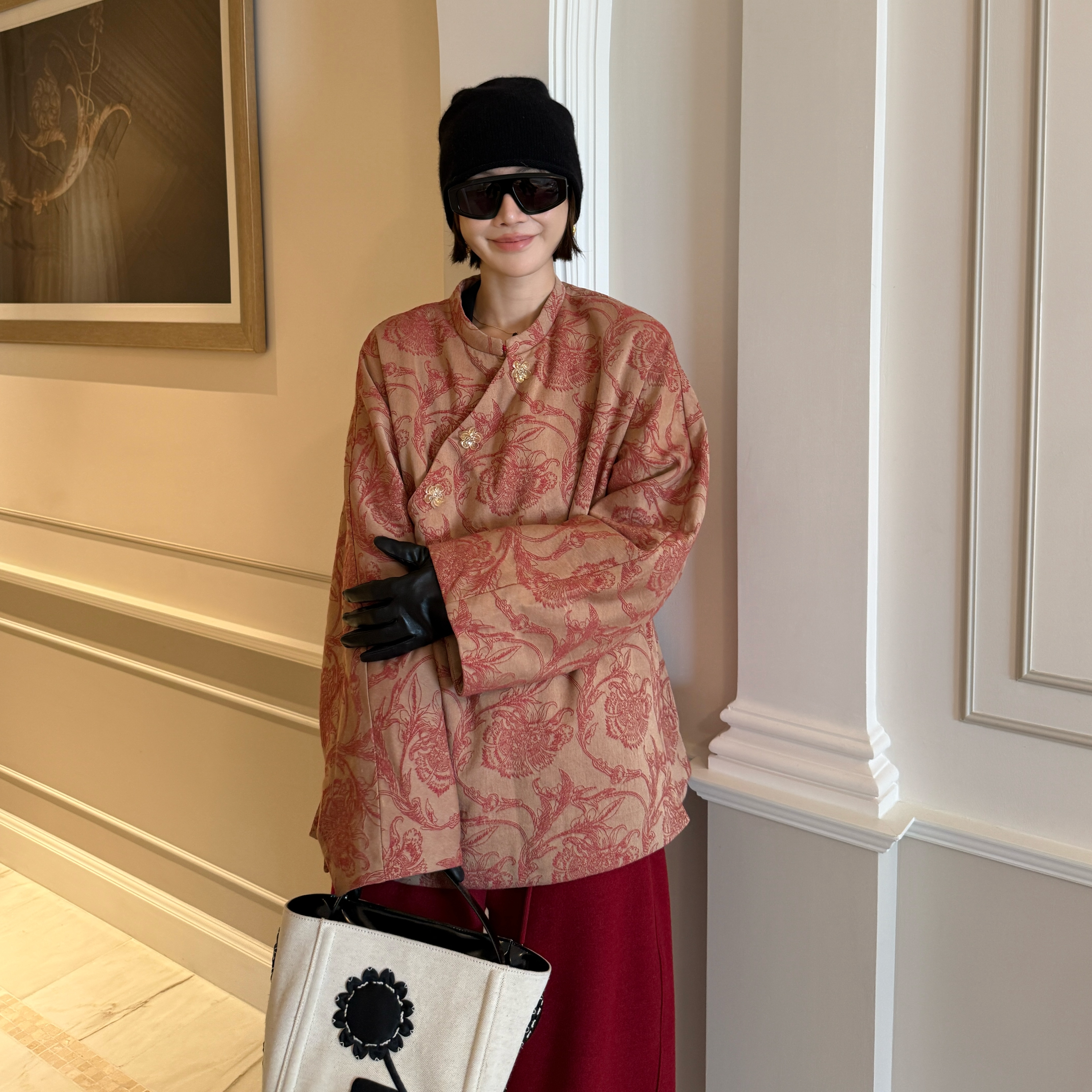 ’暖玉生花‘复古中式上衣女立领盘扣斜襟宽松衬衣 SWY15404