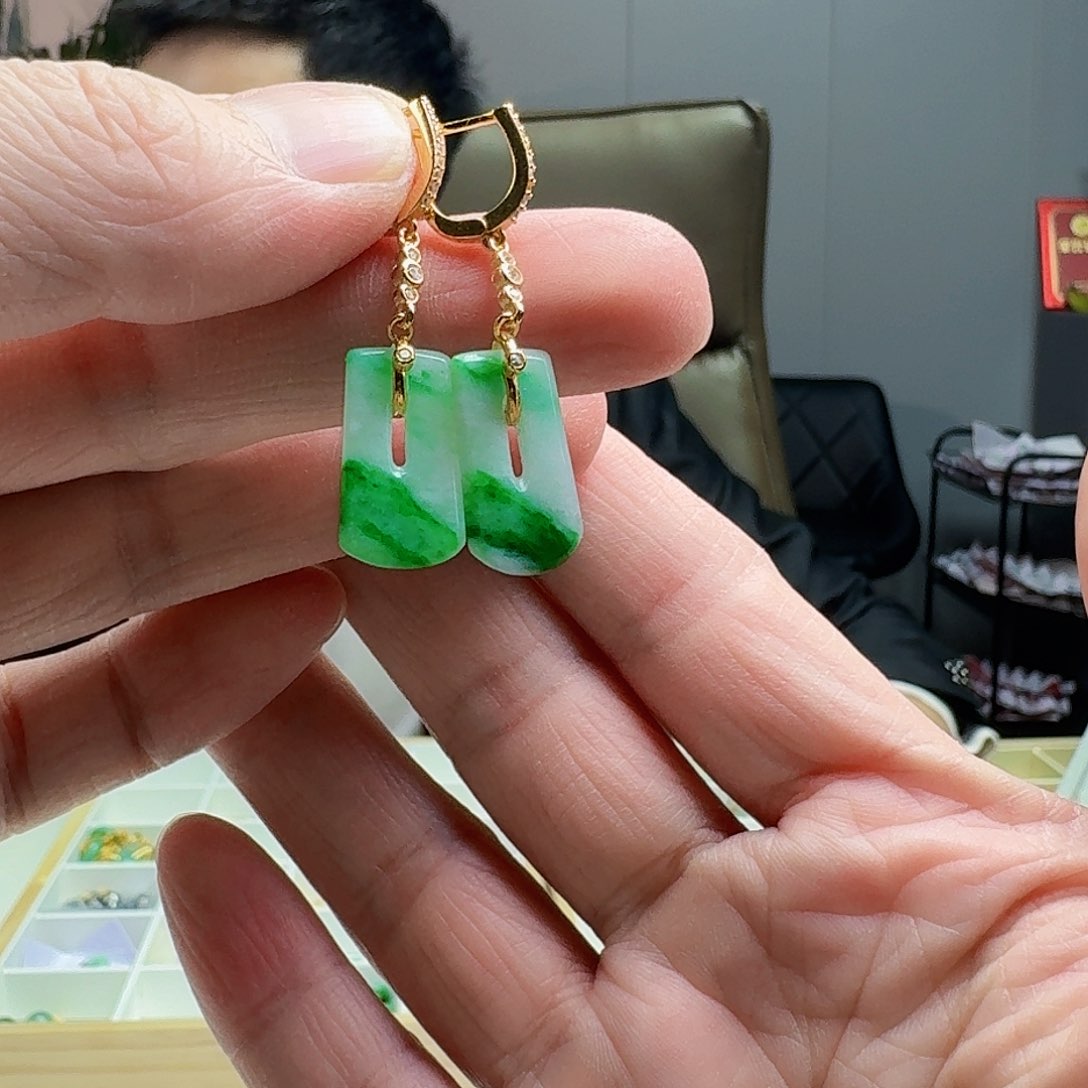 翡翠耳饰银S925镶嵌天然