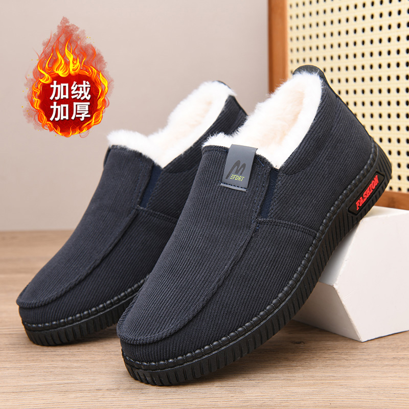 冬季男士老北京棉靴一脚蹬棉鞋软底加绒加厚防滑舒适休闲爸爸鞋子