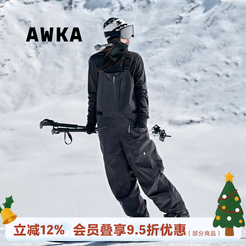 awka【25雪季上新】滑雪背带裤男女款单板3L防水加棉滑雪裤BDK102