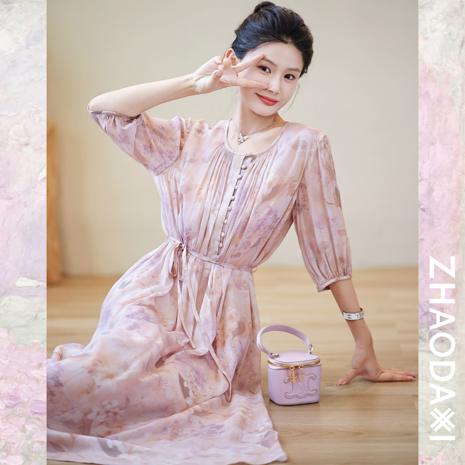 【赵大喜】现货！繁花如梦-连衣裙 | 100人丝天丝里晕染印花
