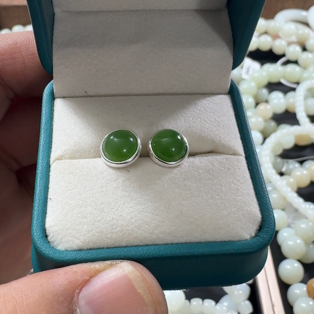 和田玉未镶嵌手链耳钉碧玉阳绿