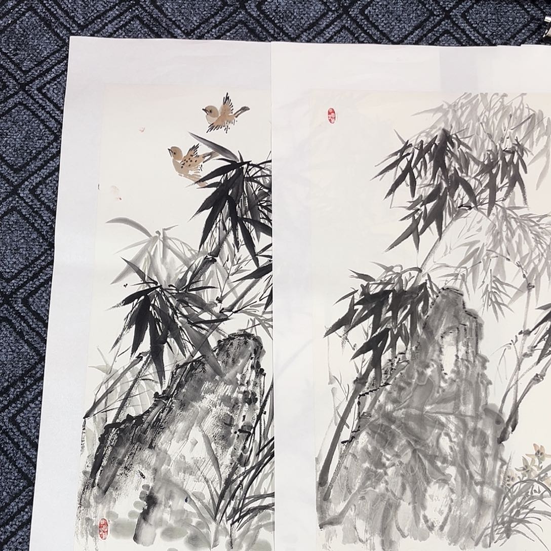 用***7国画龚韵涛老师四尺三开花鸟作品旭2